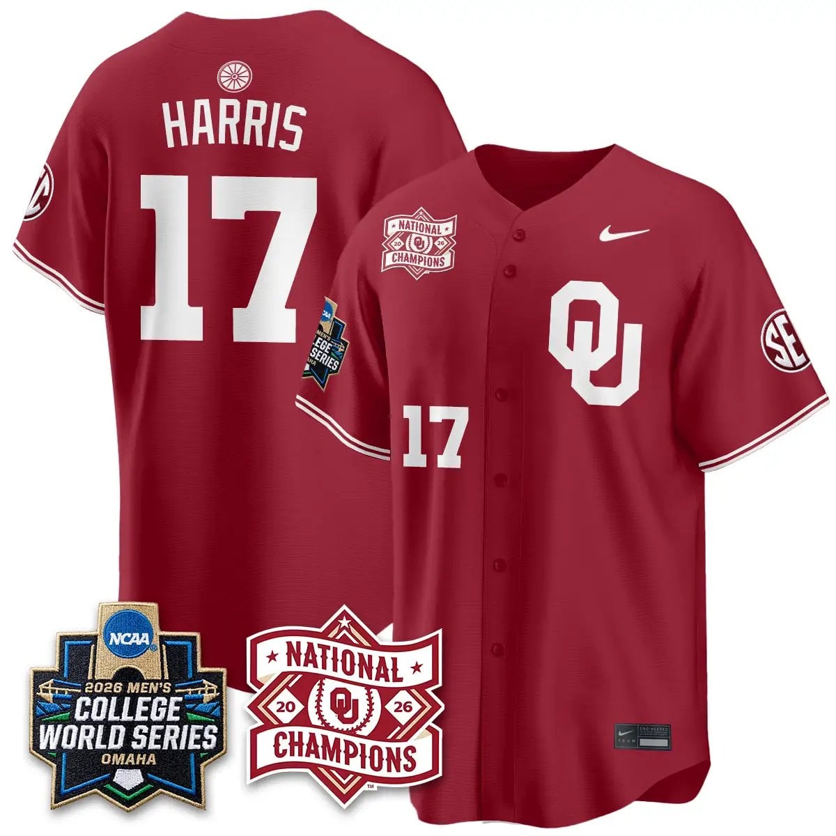 Oklahoma Sooners 2026 NCAA Baseball College World Series Champions Vapor Jersey - Stitched by Oklahoma Sooners