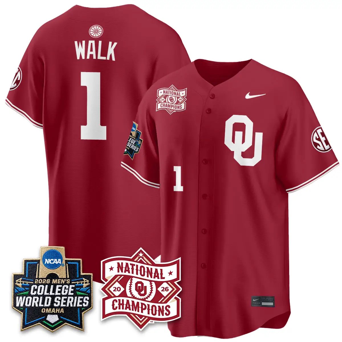 Oklahoma Sooners 2026 NCAA Baseball College World Series Champions Vapor Jersey - Stitched by Oklahoma Sooners