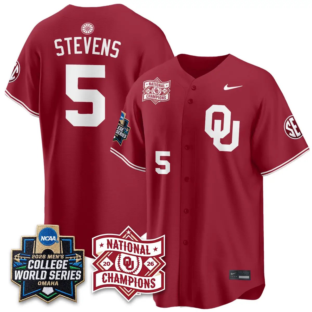 Oklahoma Sooners 2026 NCAA Baseball College World Series Champions Vapor Jersey - Stitched by Oklahoma Sooners