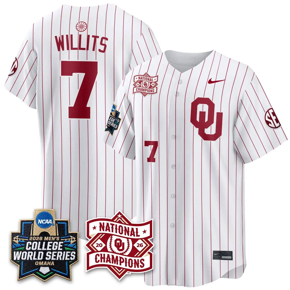 Oklahoma Sooners 2026 NCAA Baseball College World Series Champions Vapor Jersey - Stitched by Oklahoma Sooners