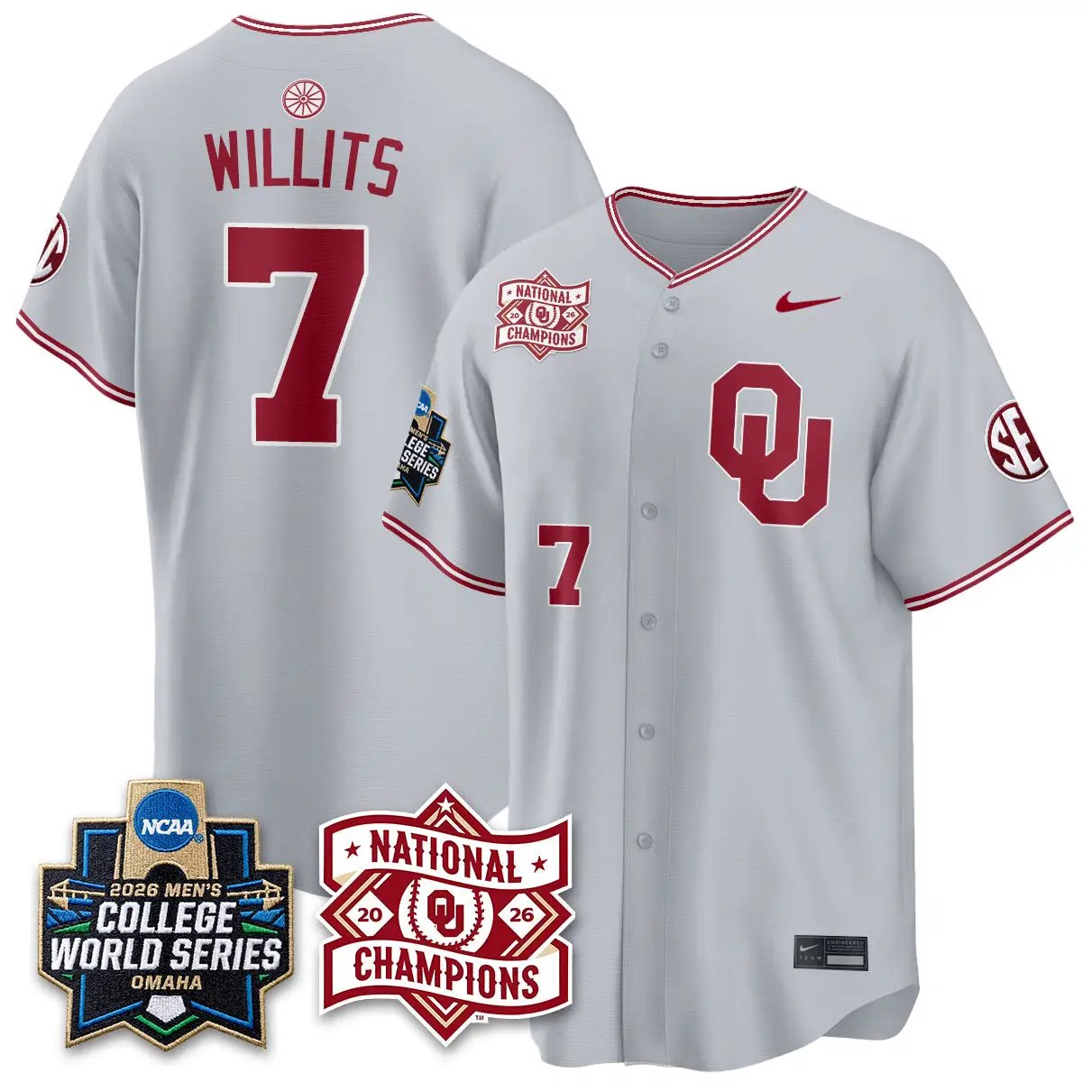 Oklahoma Sooners 2026 NCAA Baseball College World Series Champions Vapor Jersey - Stitched by Oklahoma Sooners