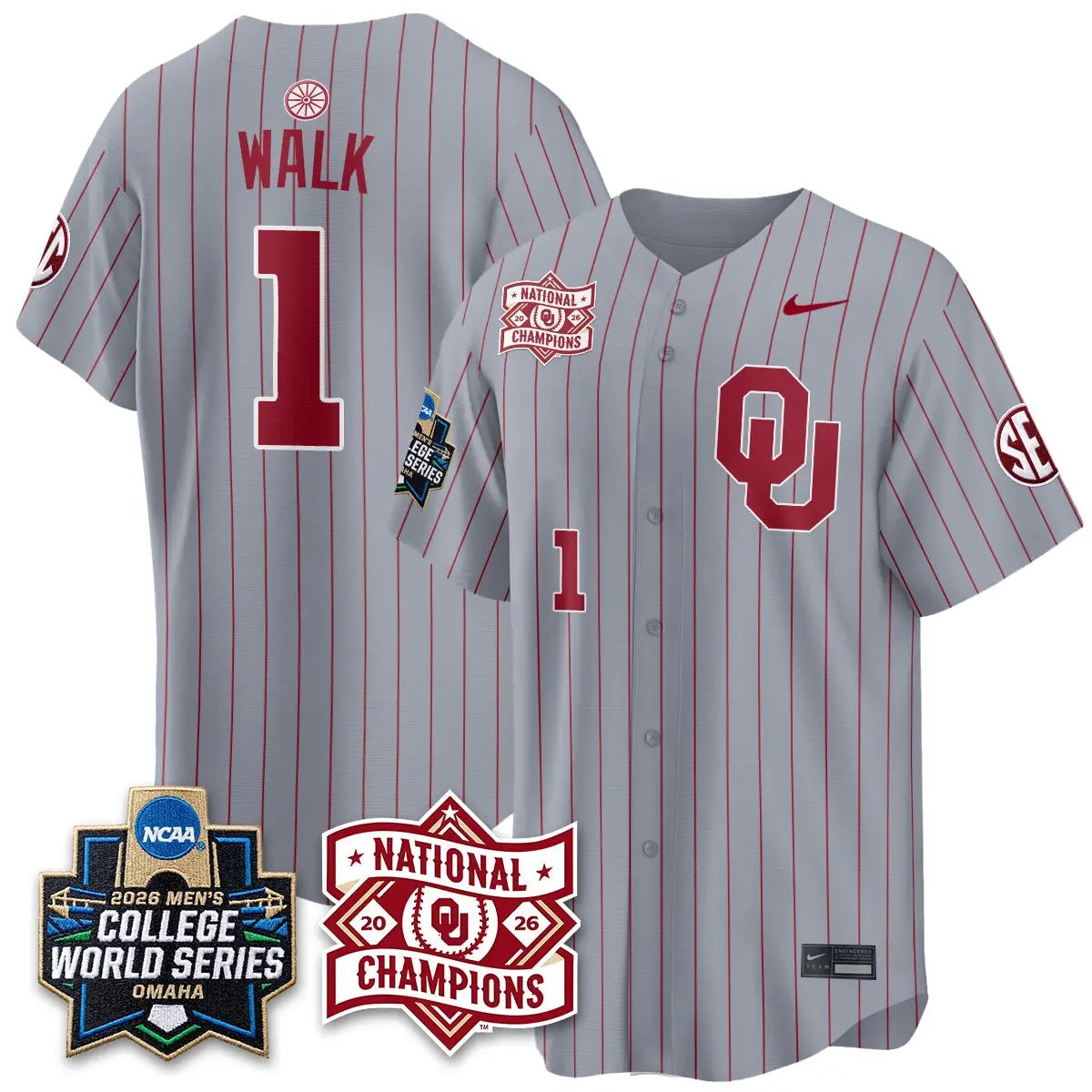 Oklahoma Sooners 2026 NCAA Baseball College World Series Champions Vapor Jersey - Stitched by Oklahoma Sooners