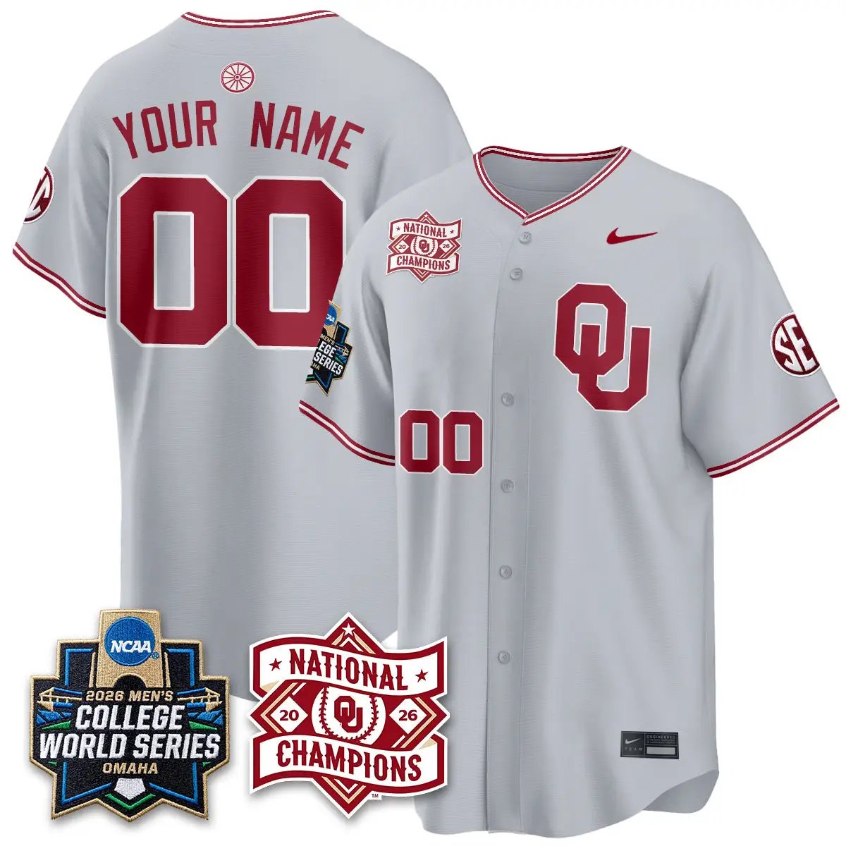 Oklahoma Sooners 2026 NCAA Baseball College World Series Champions Vapor Custom Jersey - Stitched by Oklahoma Sooners