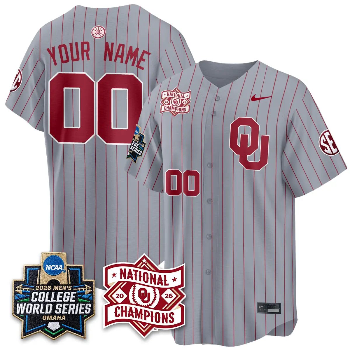 Oklahoma Sooners 2026 NCAA Baseball College World Series Champions Vapor Custom Jersey - Stitched by Oklahoma Sooners