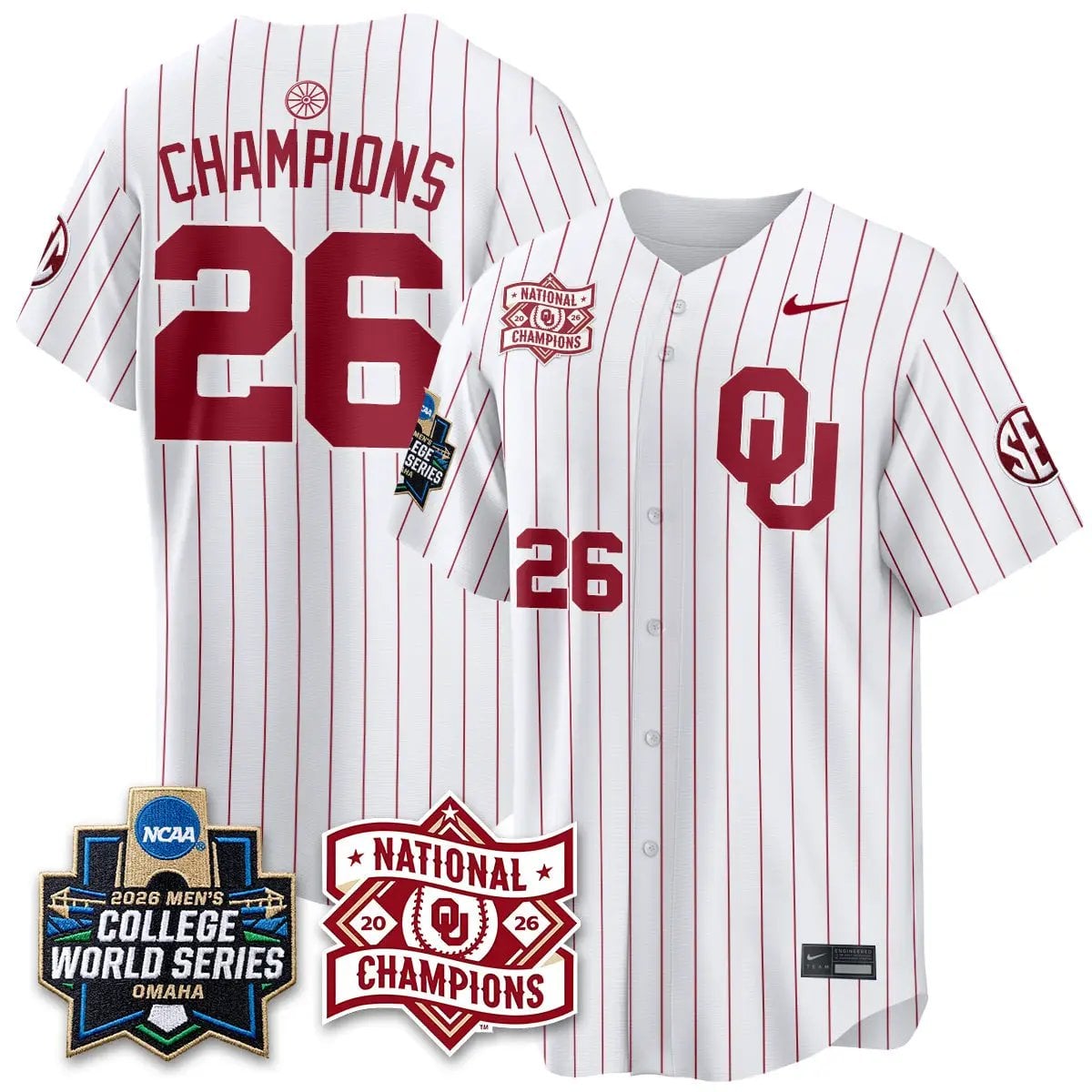 Oklahoma Sooners 2026 NCAA Baseball College World Series Champions Vapor Jersey - Stitched by Oklahoma Sooners