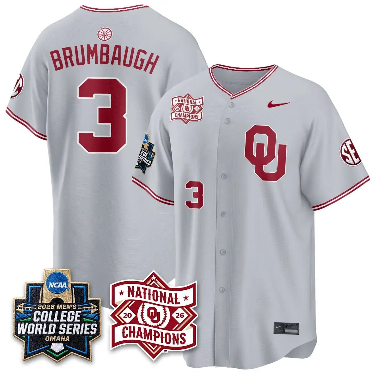 Oklahoma Sooners 2026 NCAA Baseball College World Series Champions Vapor Jersey - Stitched by Oklahoma Sooners
