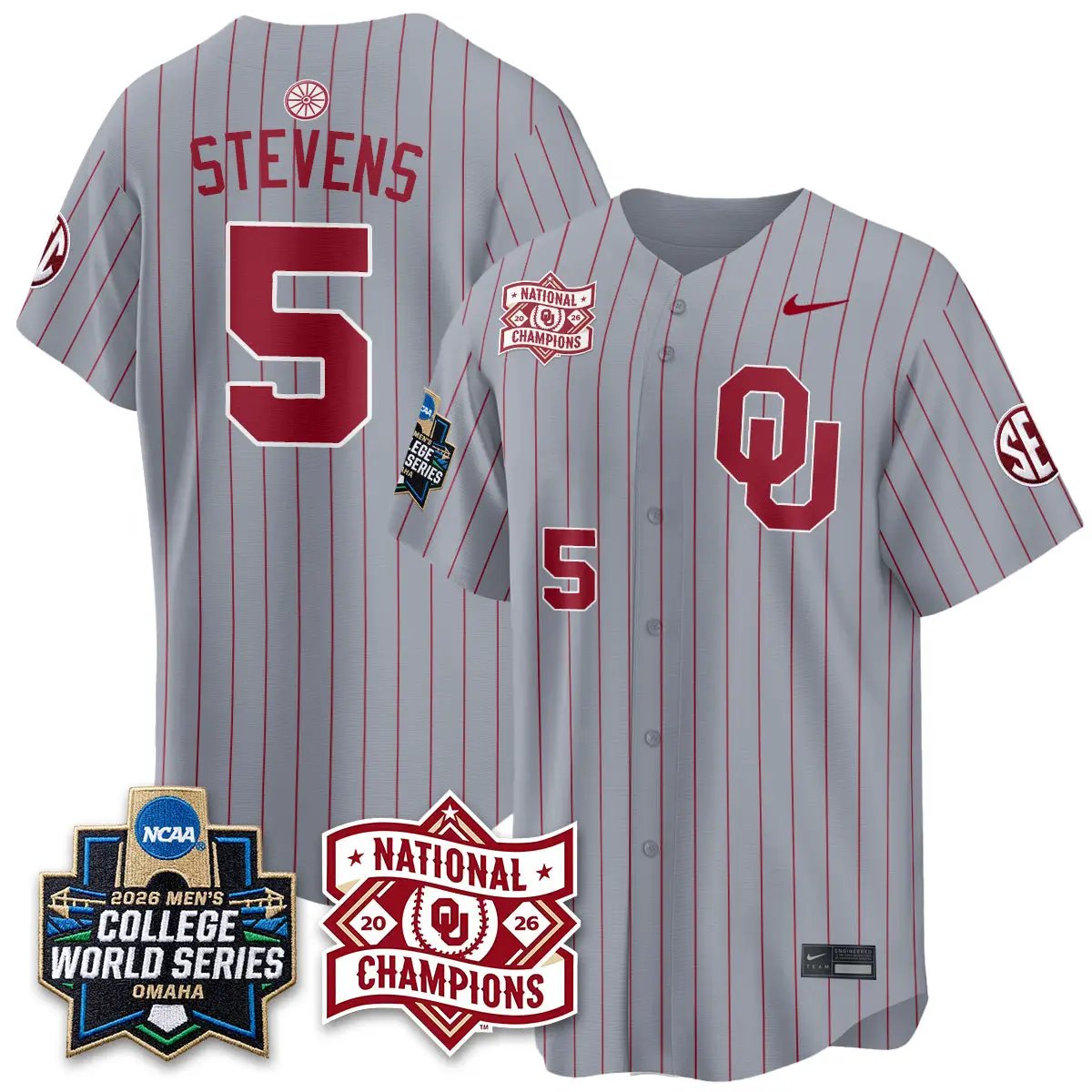 Oklahoma Sooners 2026 NCAA Baseball College World Series Champions Vapor Jersey - Stitched by Oklahoma Sooners