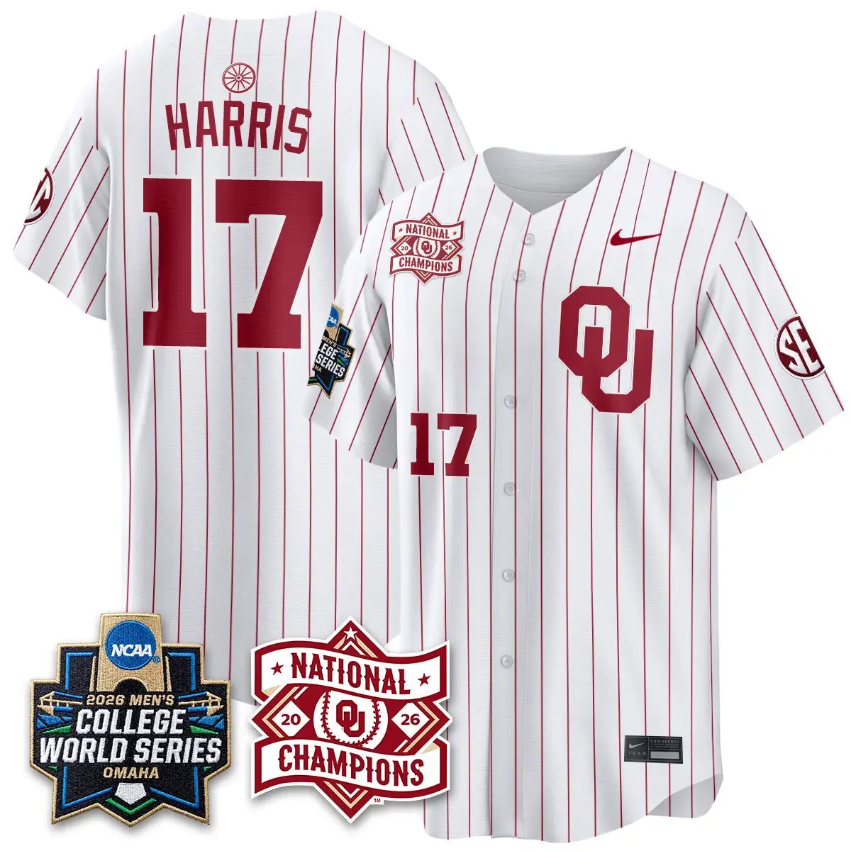 Oklahoma Sooners 2026 NCAA Baseball College World Series Champions Vapor Jersey - Stitched by Oklahoma Sooners