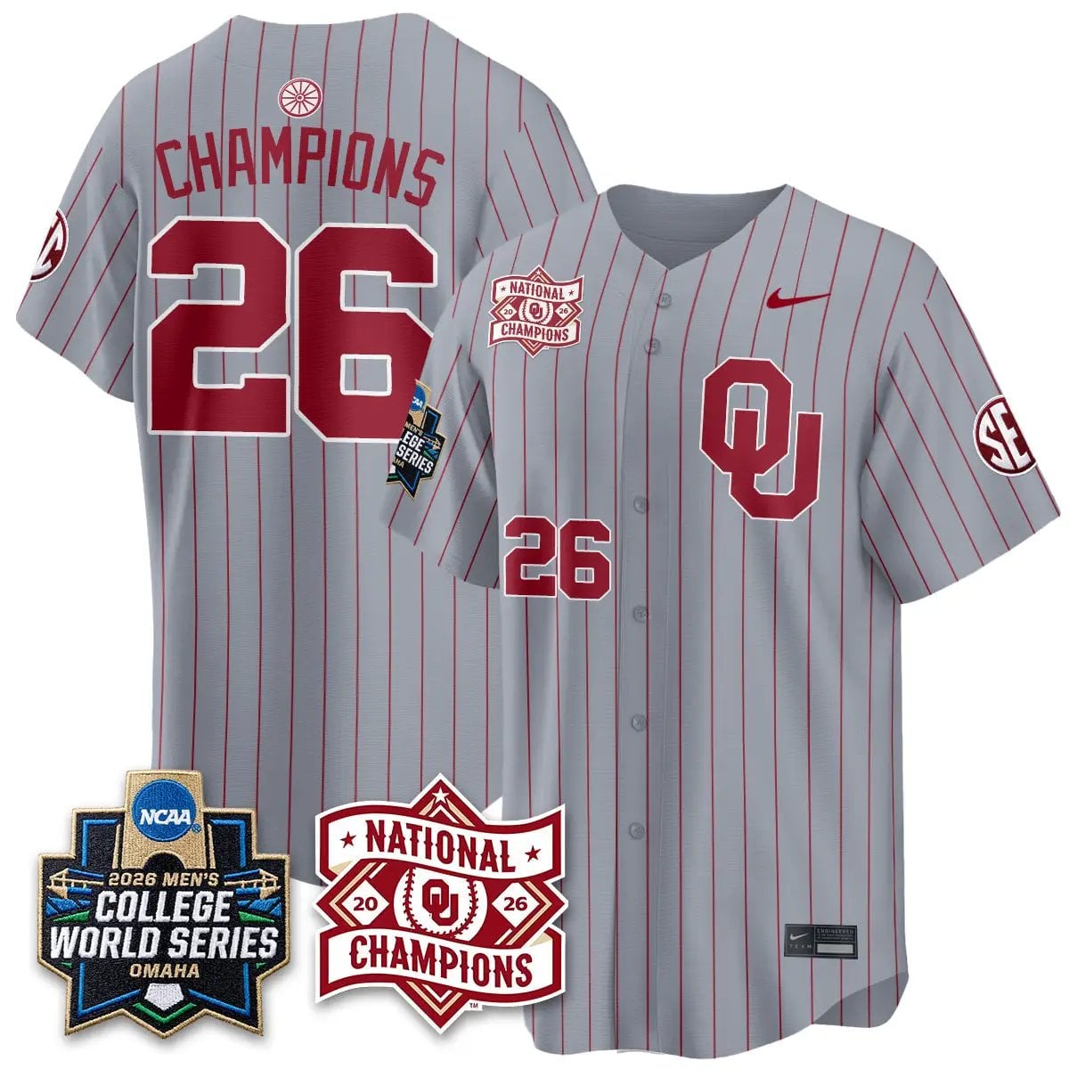 Oklahoma Sooners 2026 NCAA Baseball College World Series Champions Vapor Jersey - Stitched by Oklahoma Sooners
