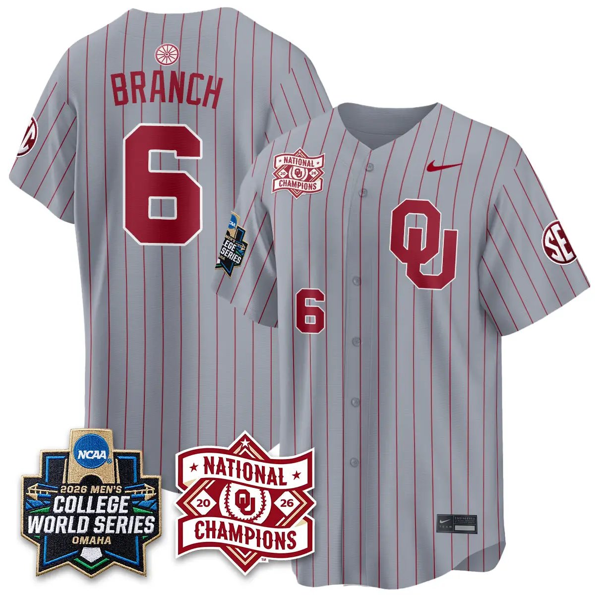 Oklahoma Sooners 2026 NCAA Baseball College World Series Champions Vapor Jersey - Stitched by Oklahoma Sooners