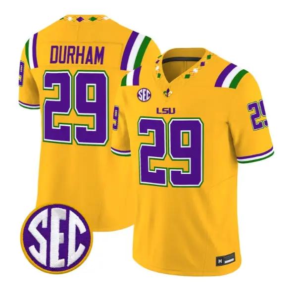 Caden Durham #29 LSU Tigers Jersey 2026 Mardi Gras Edition All Stitched by My Store NCAA Football Jerseys