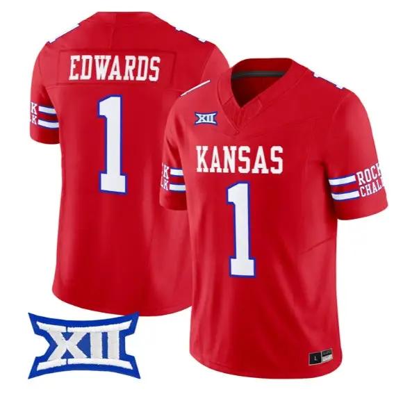 Dylan Edwards Jersey #1 Kansas Jayhawks 2026 Vapor Limited Stitched by My Store NCAA Football Jerseys