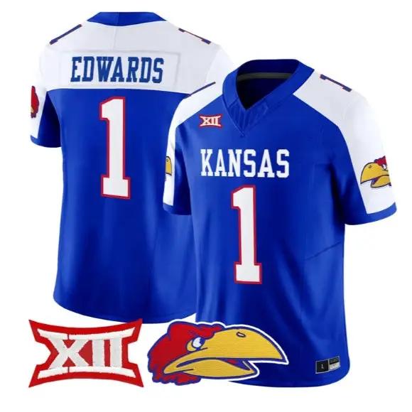 Dylan Edwards Jersey #1 Kansas Jayhawks 2026 Vapor Limited Stitched by My Store NCAA Football Jerseys