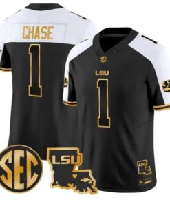 Ja'Marr Chase #1 LSU Tigers 2026 Louisiana Patch Gold All Stitched by My Store NCAA Football Jerseys