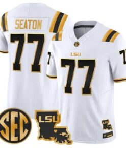 Jordan Seaton #77 LSU Tigers 2026 Louisiana Patch Gold All Stitched by My Store NCAA Football Jerseys