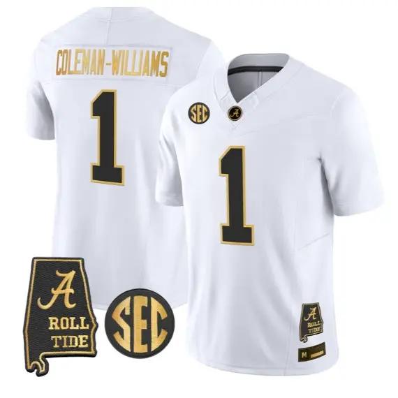 Ryan Coleman-Williams #1 Alabama Crimson Tide Jersey 2026 Stitched by My Store NCAA Football Jerseys