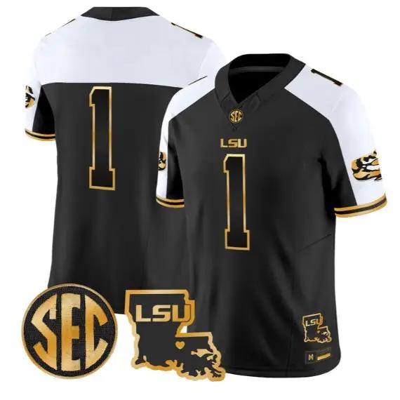 Team Jersey #1 LSU Tigers 2026 Louisiana Patch Gold Vapor Stitched by My Store NCAA Football Jerseys