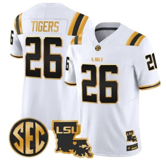 Tigers #26 LSU Tigers 2026 Louisiana Patch Gold Vapor All Stitched by My Store NCAA Football Jerseys
