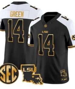 Trey'Dez Green #14 LSU Tigers 2026 Louisiana Patch Gold All Stitched by My Store NCAA Football Jerseys