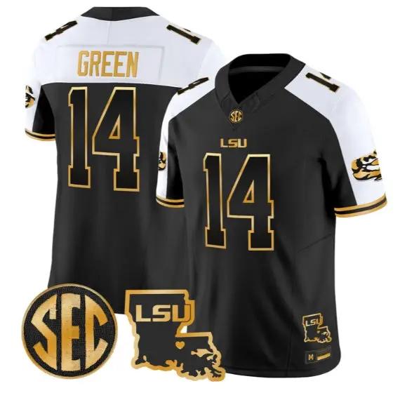 Trey'Dez Green #14 LSU Tigers 2026 Louisiana Patch Gold All Stitched by My Store NCAA Football Jerseys
