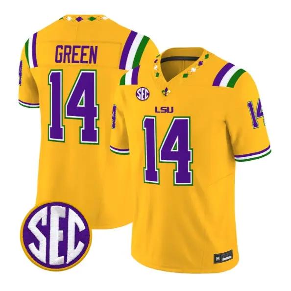 Trey'Dez Green #14 LSU Tigers Jersey 2026 Mardi Gras Edition All Stitched by My Store NCAA Football Jerseys