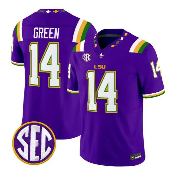 Trey'Dez Green #14 LSU Tigers Jersey 2026 Mardi Gras Edition All Stitched by My Store NCAA Football Jerseys