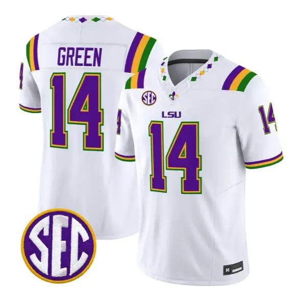 Trey'Dez Green #14 LSU Tigers Jersey 2026 Mardi Gras Edition All Stitched by My Store NCAA Football Jerseys
