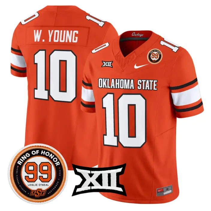 Wyatt Young Jersey #10 Oklahoma State 2026 Leslie O'neal Stitched by My Store NCAA Football Jerseys
