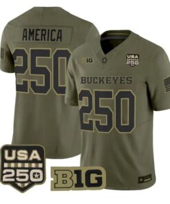 America Jersey #250 Ohio State Buckeyes 2026 Salute to Service Stitched Olive