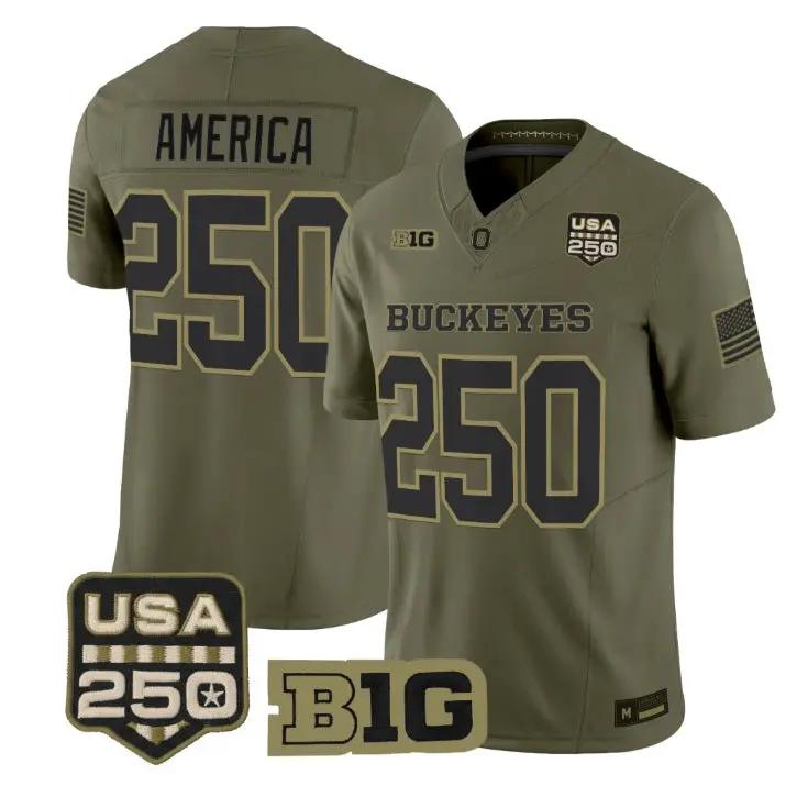America Jersey #250 Ohio State Buckeyes 2026 Salute to Service Stitched Olive - Top Wow Design America Jersey #250 Ohio State Buckeyes 2026 Salute to Service Stitched Olive