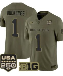 Buckeyes Jersey #1 Ohio State Buckeyes 2026 Salute to Service All Stitched Olive