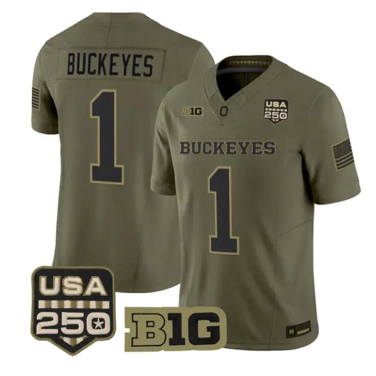 Buckeyes Jersey #1 Ohio State Buckeyes 2026 Salute to Service All Stitched Olive - Top Wow Design Buckeyes Jersey #1 Ohio State Buckeyes 2026 Salute to Service All Stitched Olive