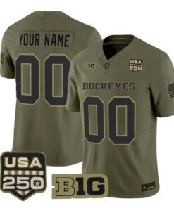 Custom Ohio State Buckeyes Jersey 2026 Salute to Service Stitched Olive - Top Wow Design Custom Ohio State Buckeyes Jersey 2026 Salute to Service Stitched Olive