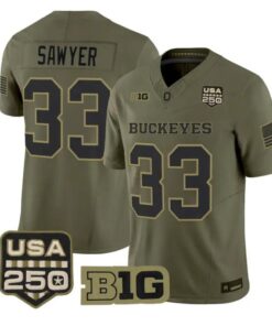 Jack Sawyer Jersey #33 Ohio State Buckeyes 2026 Salute to Service Stitched Olive
