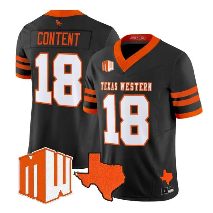 Justin Content Jersey #18 UTEP Miners 2026 Going Dark in the Sun City Stitched by My Store NCAA Football Jerseys