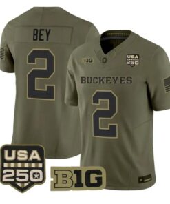 Legend Bey Jersey #2 Ohio State Buckeyes 2026 Salute to Service Stitched Olive