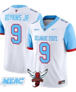 Shaun_Boykins_Jr_Jersey_9_Delaware_State_Hornets_2026_Vapor_Stitched_White - Top Wow Design Shaun Boykins Jr Jersey #9 Delaware State Hornets 2026 Vapor Stitched by My Store NCAA Football Jerseys
