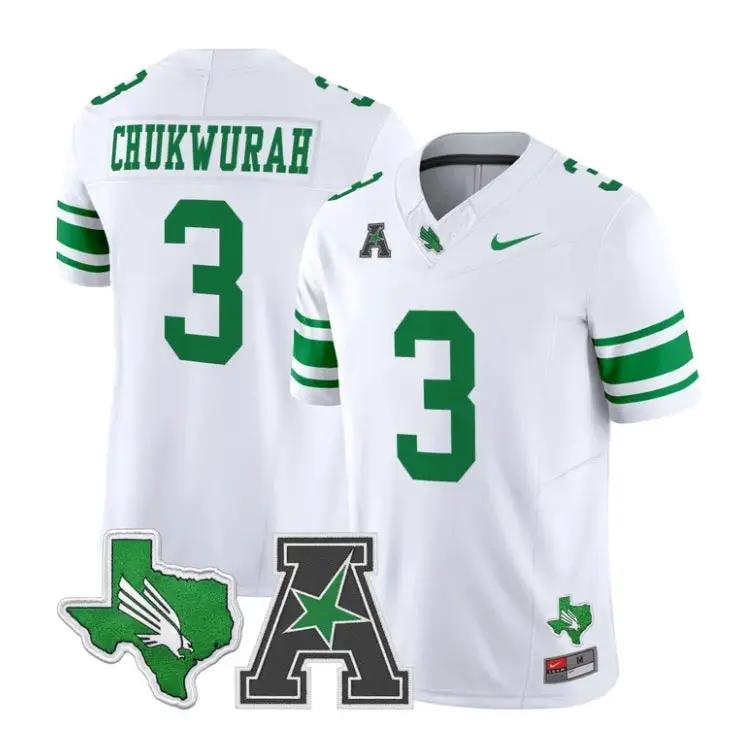 TJ_Chukwurah_Jersey_3_North_Texas_Mean_Green_2026_Limited_Stitched_White - Top Wow Design TJ Chukwurah Jersey #3 North Texas Mean Green 2026 Limited Stitched by My Store NCAA Football Jerseys