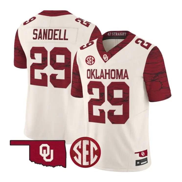 Tate Sandell Jesey #29 Oklahoma Sooners 2026 Rough Rider Vapor Stitched by My Store NCAA Football Jerseys