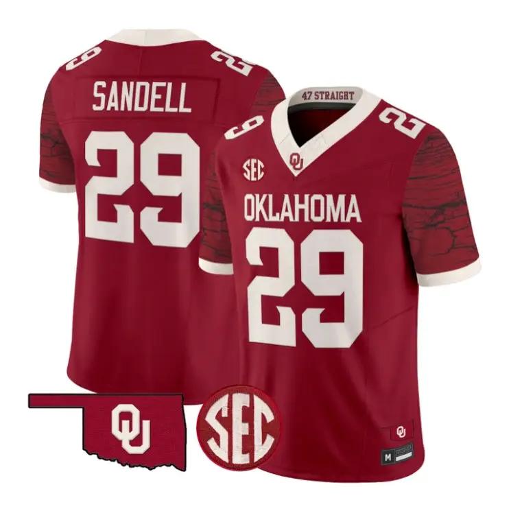 Tate Sandell Jesey #29 Oklahoma Sooners 2026 Rough Rider Vapor Stitched by My Store NCAA Football Jerseys