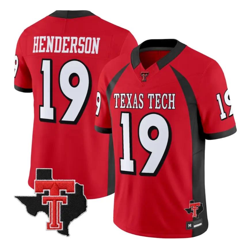 Taurean Henderson Jersey #19 Texas Tech Red Raiders 2026 Texas Patch Stitched - Top Wow Design Taurean Henderson Jersey #19 Texas Tech Red Raiders 2026 Texas Patch Stitched