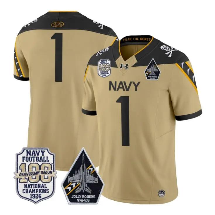 Team_Jersey_1_Navy_Midshipmen_100th_Anniversary_Patch_Vapor_Stitched_Gold - Top Wow Design Team Jersey #1 Navy Midshipmen 100th Anniversary Patch Vapor Stitched by My Store NCAA Football Jerseys