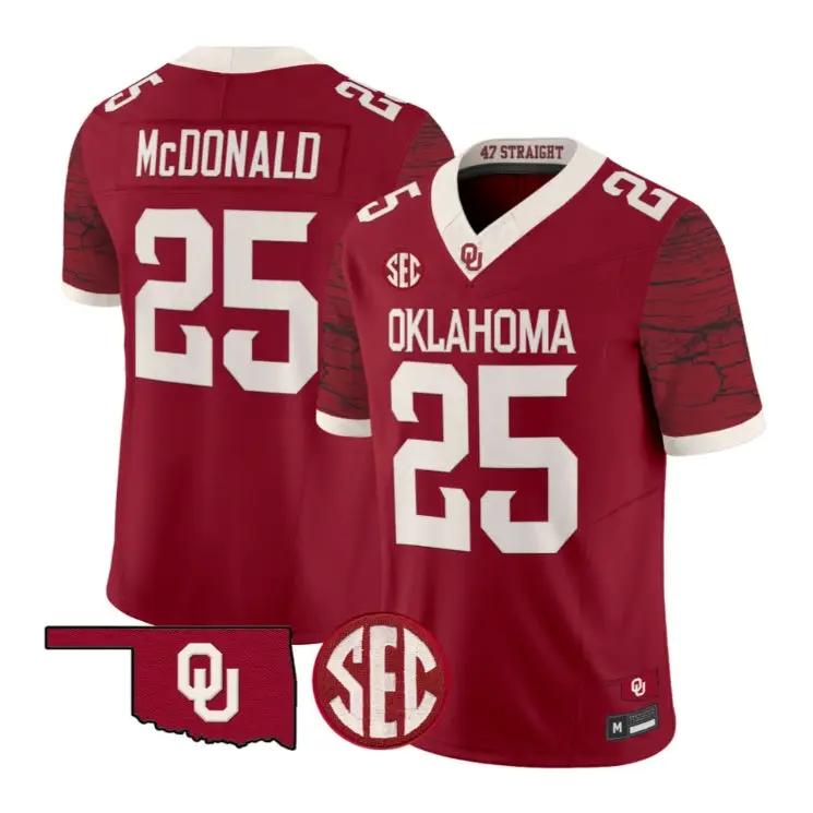 Tommy McDonald Jesey #25 Oklahoma Sooners 2026 Rough Rider Vapor Stitched by My Store NCAA Football Jerseys