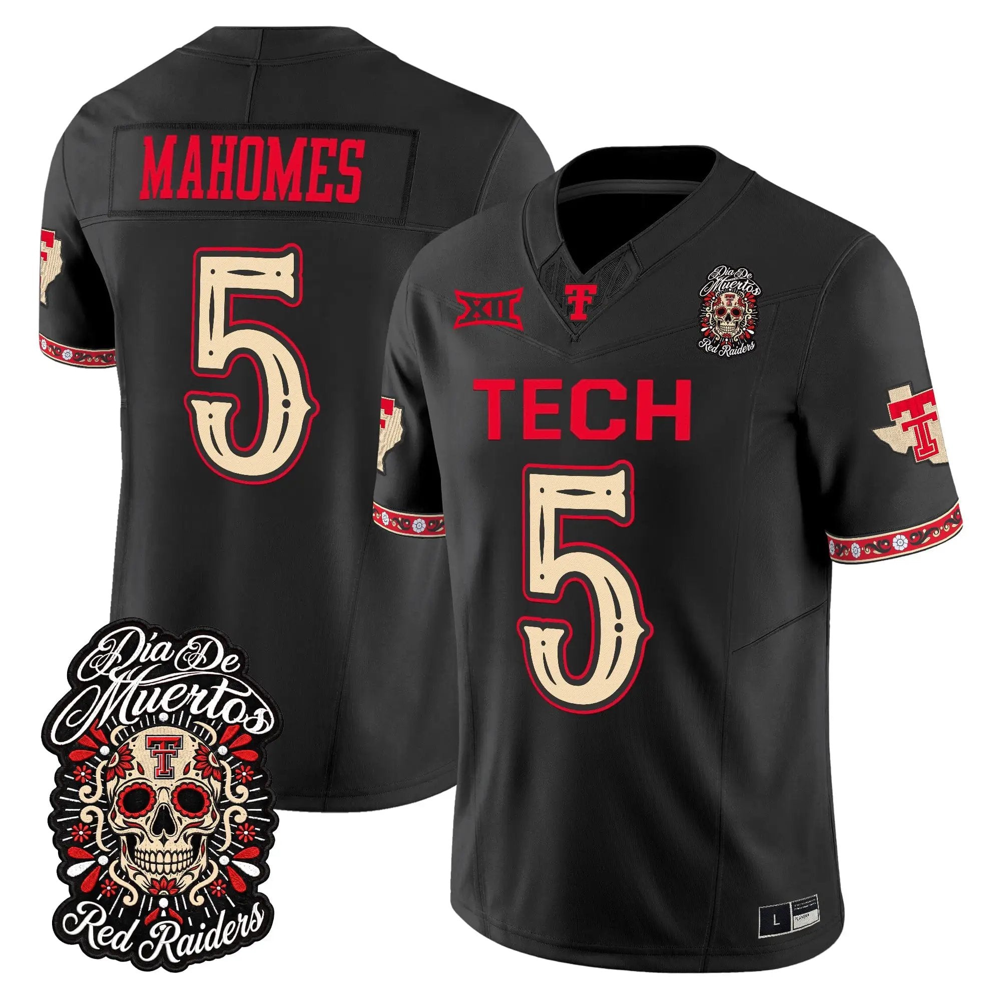 Patrick Mahomes Jersey #5 Texas Tech Red Raiders Día de los Muertos Vapor Limited All Stitched - Top Wow Design Patrick Mahomes Jersey #5 Texas Tech Red Raiders Día de los Muertos Vapor Limited All Stitched