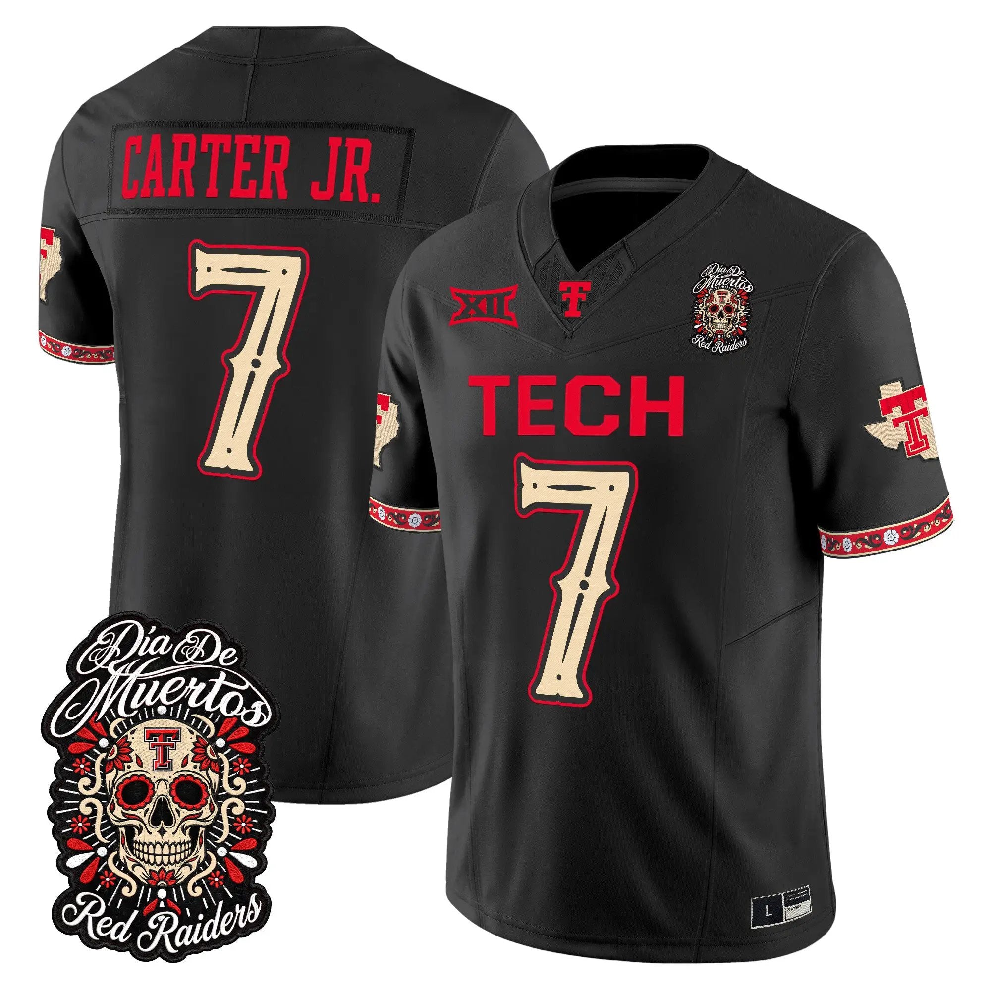 Terrance Carter Jr. Jersey #7 Texas Tech Red Raiders Día de los Muertos Vapor Limited All Stitched - Top Wow Design Terrance Carter Jr. Jersey #7 Texas Tech Red Raiders Día de los Muertos Vapor Limited All Stitched
