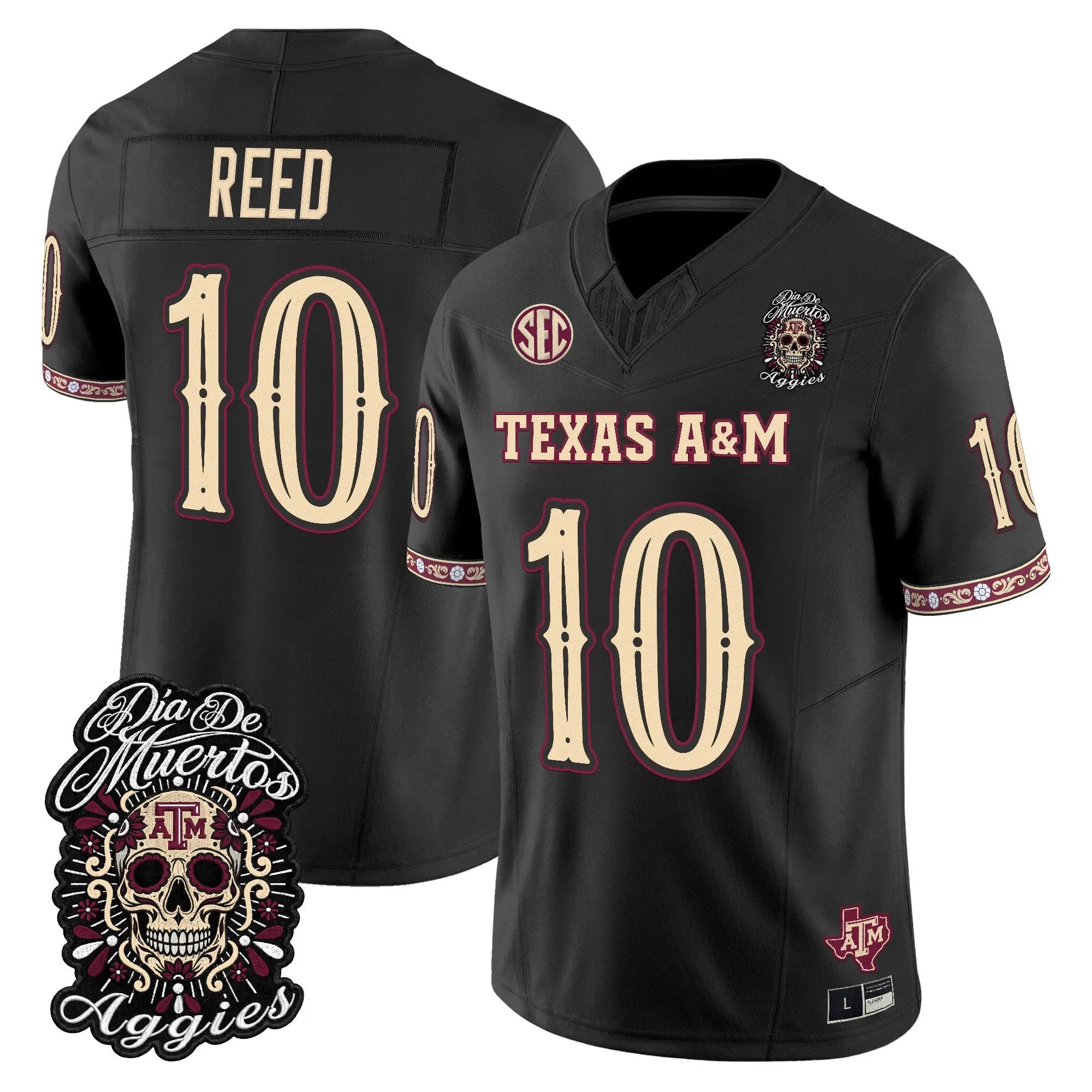 Marcel Reed Jersey #10 Texas A&M Aggies Día de los Muertos Vapor Limited All Stitched - Top Wow Design Marcel Reed Jersey #10 Texas A&M Aggies Día de los Muertos Vapor Limited All Stitched