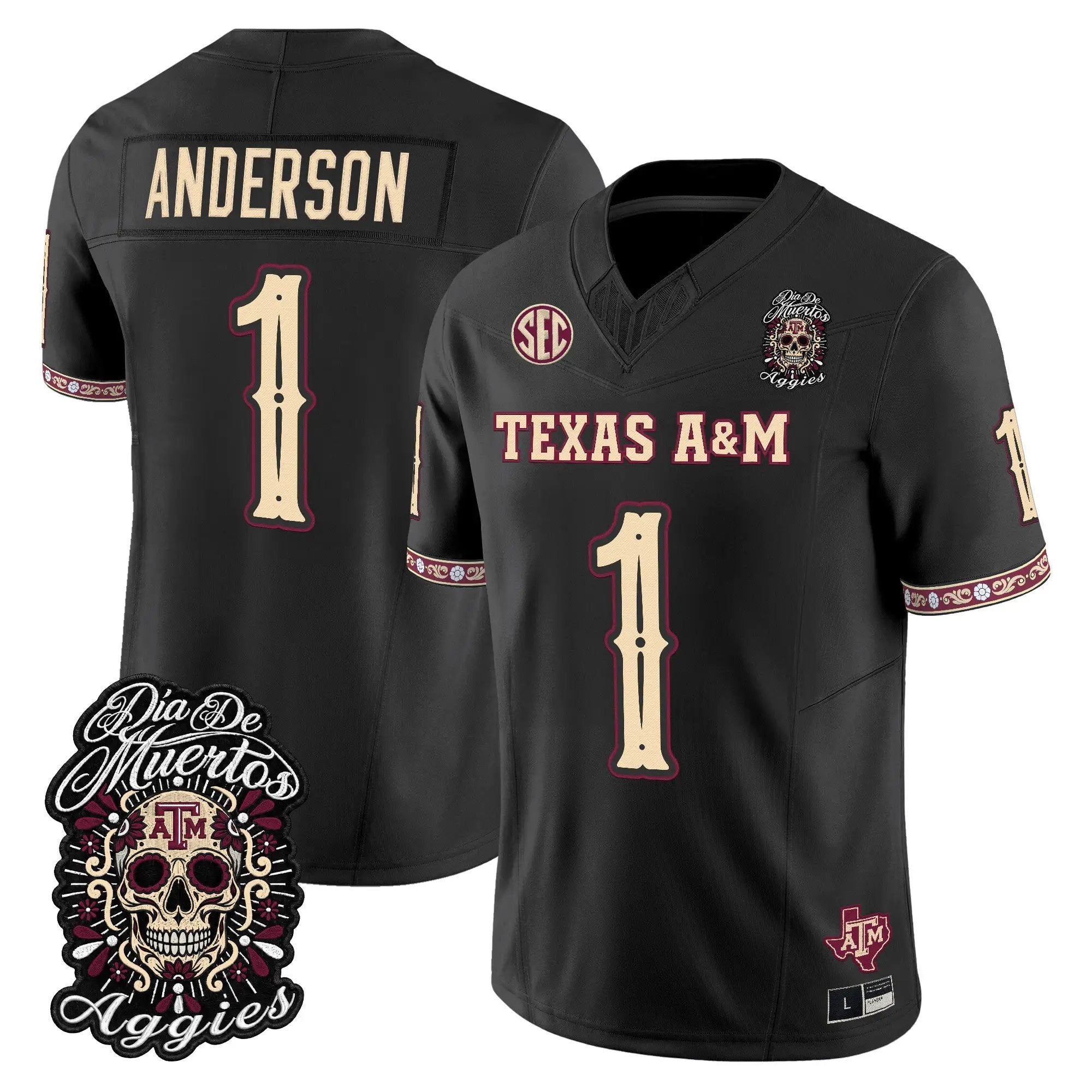 Bryce Anderson Jersey #1 Texas A&M Aggies Día de los Muertos Vapor Limited All Stitched - Top Wow Design Bryce Anderson Jersey #1 Texas A&M Aggies Día de los Muertos Vapor Limited All Stitched