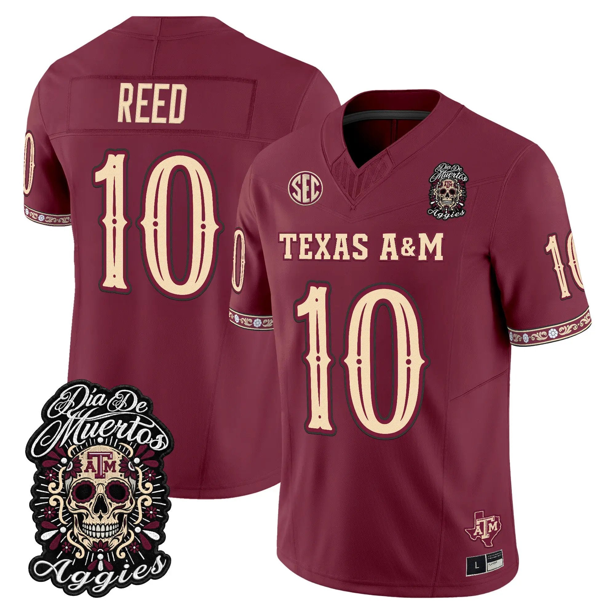 marcel-reed-jersey-10-texas-a-m-aggies-dia-de-los-muertos-vapor-limited-all-stitched-02 - Top Wow Design Marcel Reed Jersey #10 Texas A&M Aggies Día de los Muertos Vapor Limited All Stitched