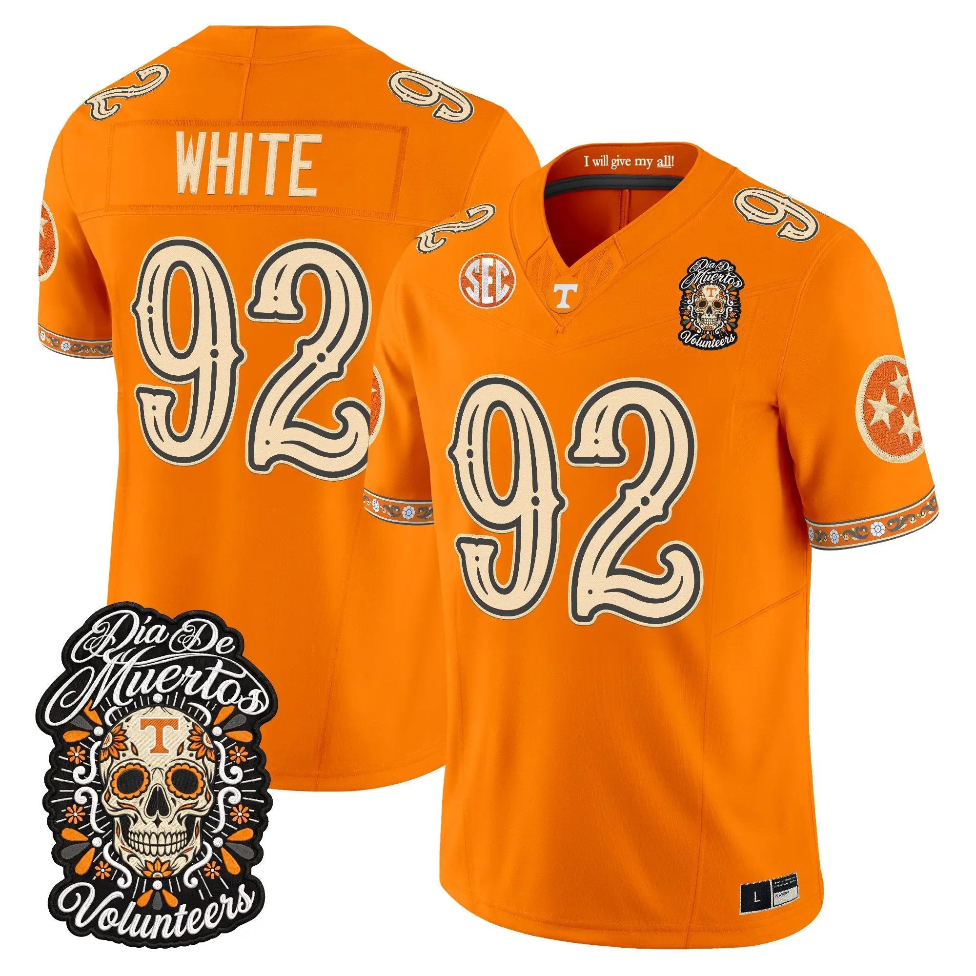 Reggie White Jersey #92 Tennessee Volunteers Día de los Muertos Vapor Limited All Stitched - Top Wow Design Reggie White Jersey #92 Tennessee Volunteers Día de los Muertos Vapor Limited All Stitched