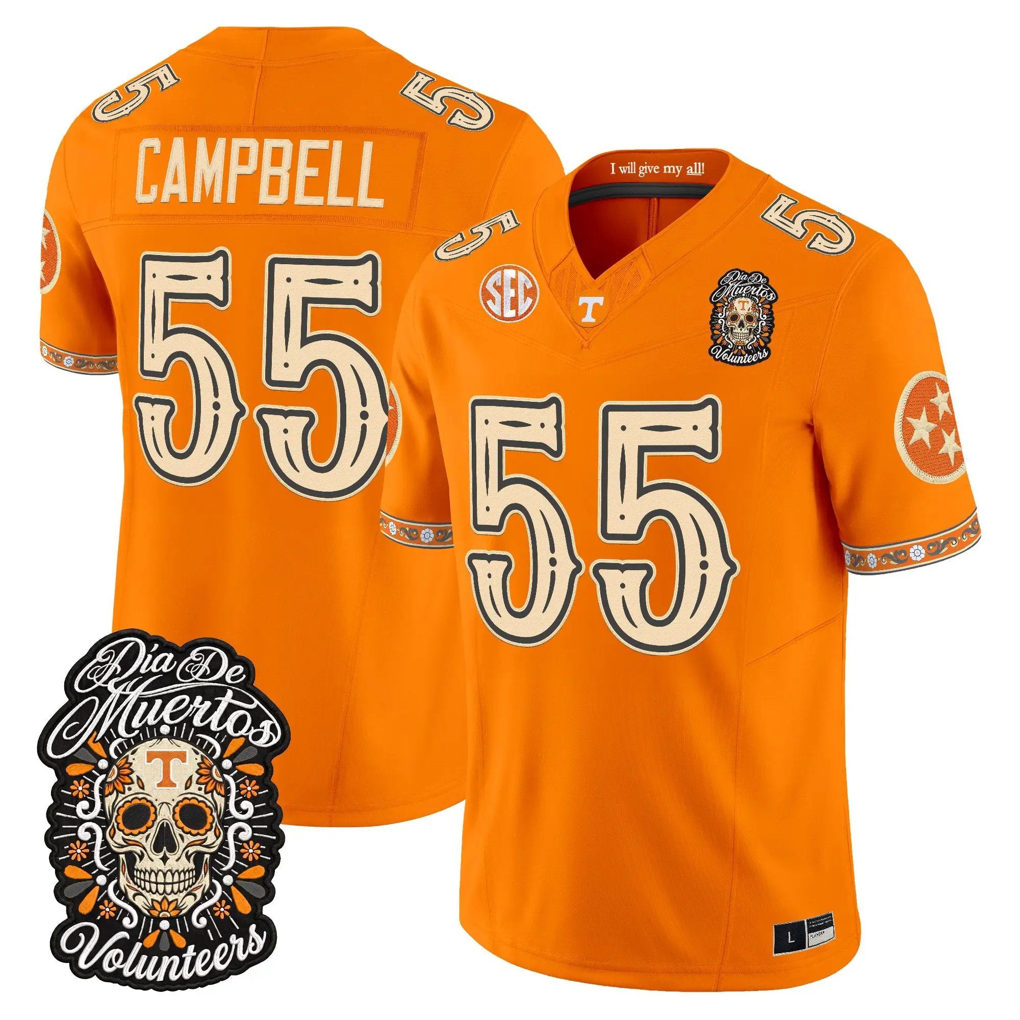 Amare Campbell Jersey #55 Tennessee Volunteers Día de los Muertos Vapor Limited All Stitched - Top Wow Design Amare Campbell Jersey #55 Tennessee Volunteers Día de los Muertos Vapor Limited All Stitched